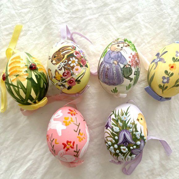 39 Assorted Hanging Easter Egg Ornaments Decorations Pastel Ribbon Spring - Picture 4 of 14